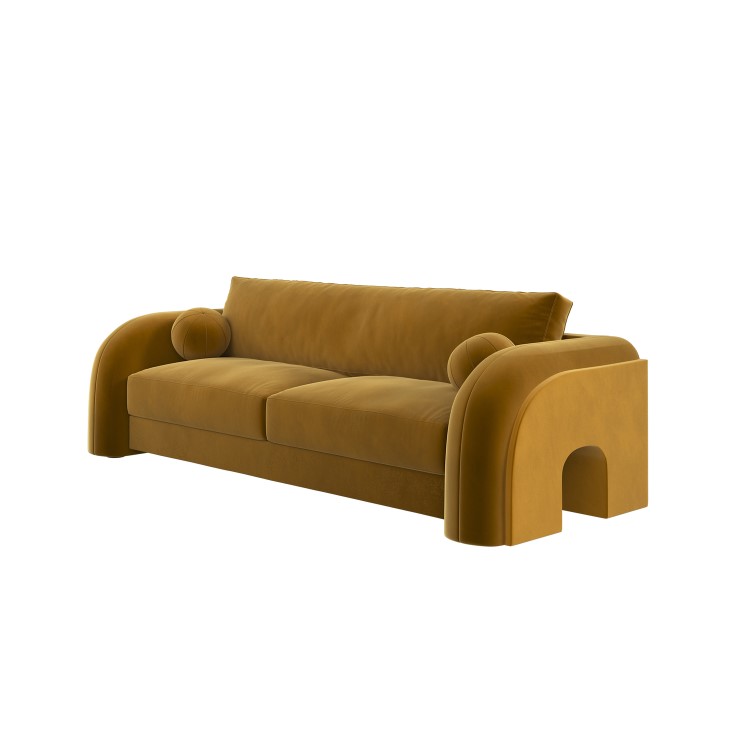 Yellow Velvet Curved 3 Seater Sofa - Aurelia