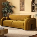 AAU001 Yellow Velvet Curved 3 Seater Sofa - Aurelia