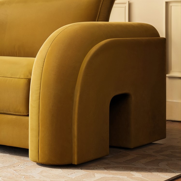 Yellow Velvet Curved 3 Seater Sofa - Aurelia