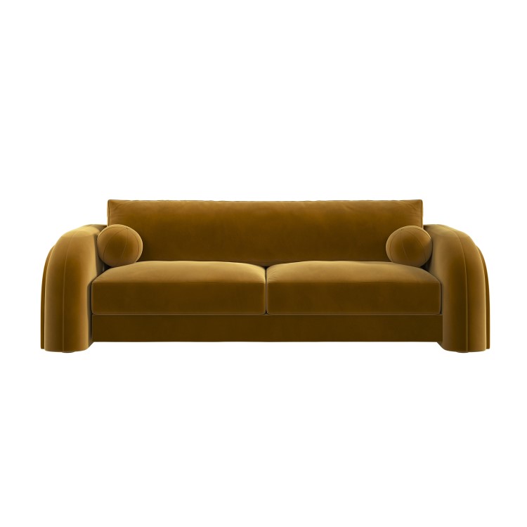 Yellow Velvet Curved 3 Seater Sofa - Aurelia