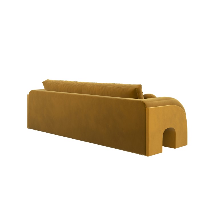 Yellow Velvet Curved 3 Seater Sofa - Aurelia