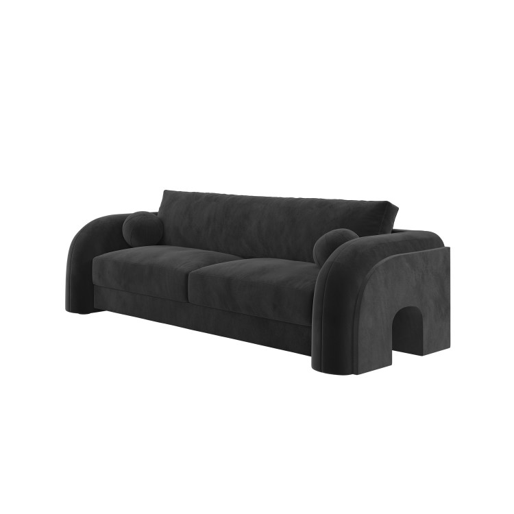Dark Grey Velvet Curved 3 Seater Sofa - Aurelia