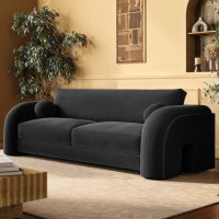 Dark Grey Velvet Curved 3 Seater Sofa - Aurelia Dark Grey Velvet Curved 3 Seater Sofa - Aurelia