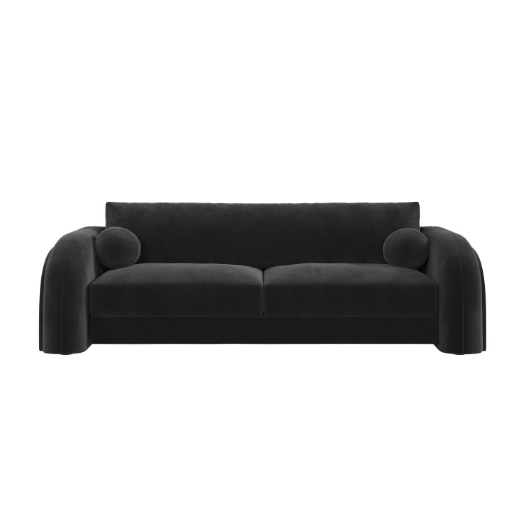 Dark Grey Velvet Curved 3 Seater Sofa - Aurelia