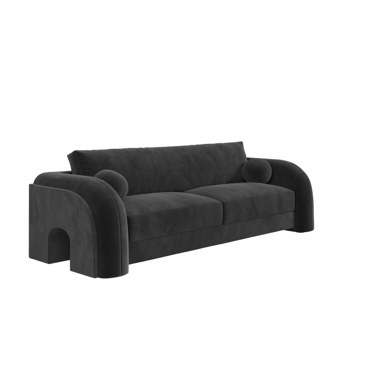 Dark Grey Velvet Curved 3 Seater Sofa - Aurelia
