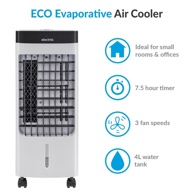electriQ 4L ECO Air Cooler with Built-In Air Purifier and Humidifier - with free ice pack