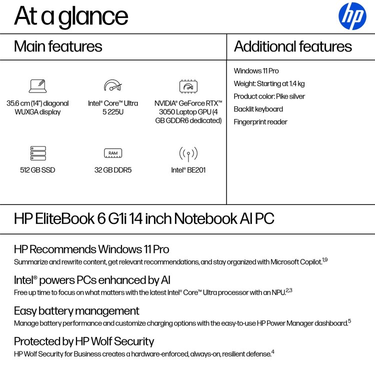HP EliteBook 6 G1i Intel Core Ultra 5 32GB RAM 512GB SSD 14 Inch Windows 11 Pro Laptop
