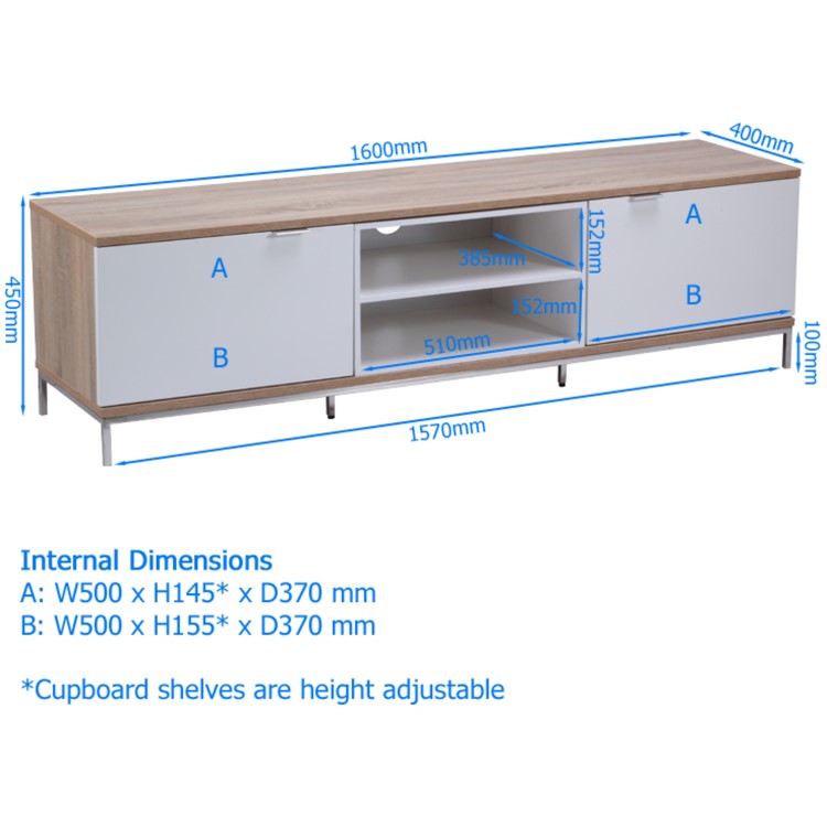 Alphason ADCH1600-WHT Chaplin TV Cabinet for up to 72" TVs - White/Light Oak