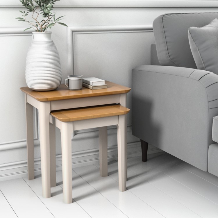 Grey and Oak Nest of 2 Side Tables - Adeline