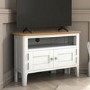 Small White & Solid Oak Corner TV Stand with Storage - TV's up to 32" - Adeline