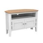 Small White & Solid Oak Corner TV Stand with Storage - TV's up to 32" - Adeline