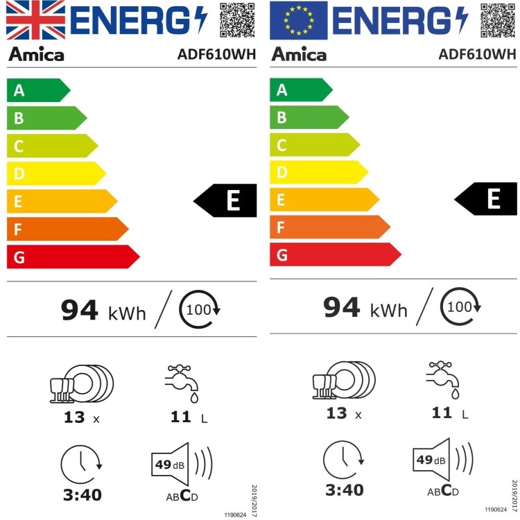 Amica Freestanding Full Size Dishwasher - White