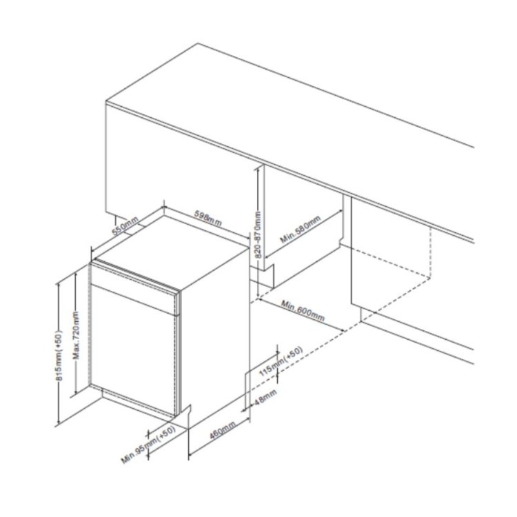 Amica Integrated Dishwasher - Hygiene Self-Cleaning Black Control Panel