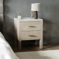 Solid Wood Marble Top Wide 2-Drawer Bedside Table - Alessio Solid Wood Marble Top Wide 2-Drawer Bedside Table - Alessio