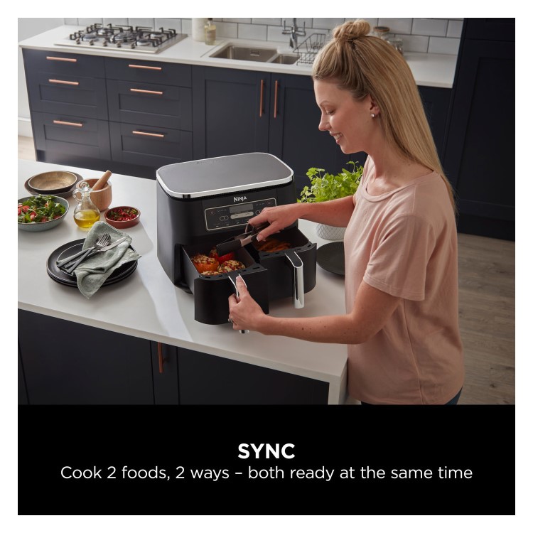 Ninja AF300UK Foodi Dual Zone 6-in-1 7.6L Air Fryer  Twin Baskets  Healthy Crispy Cooking