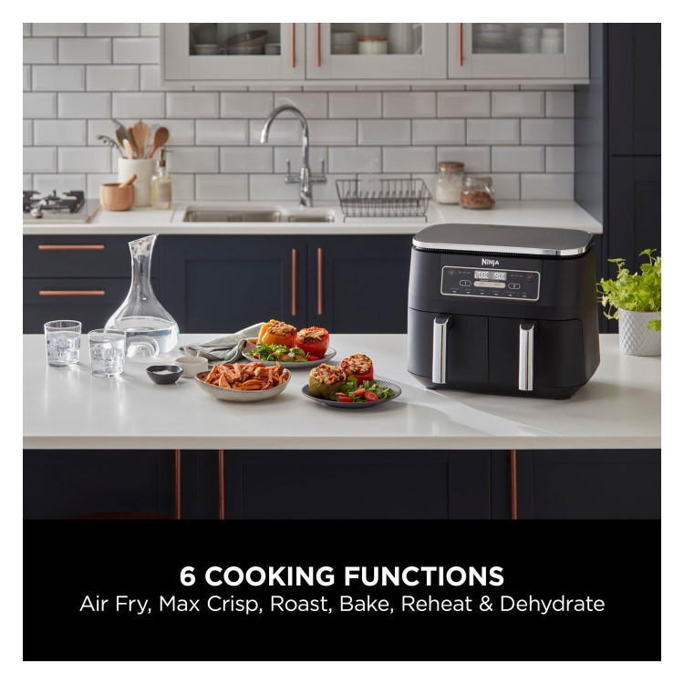 Ninja AF300UK Foodi Dual Zone 6-in-1 7.6L Air Fryer  Twin Baskets  Healthy Crispy Cooking