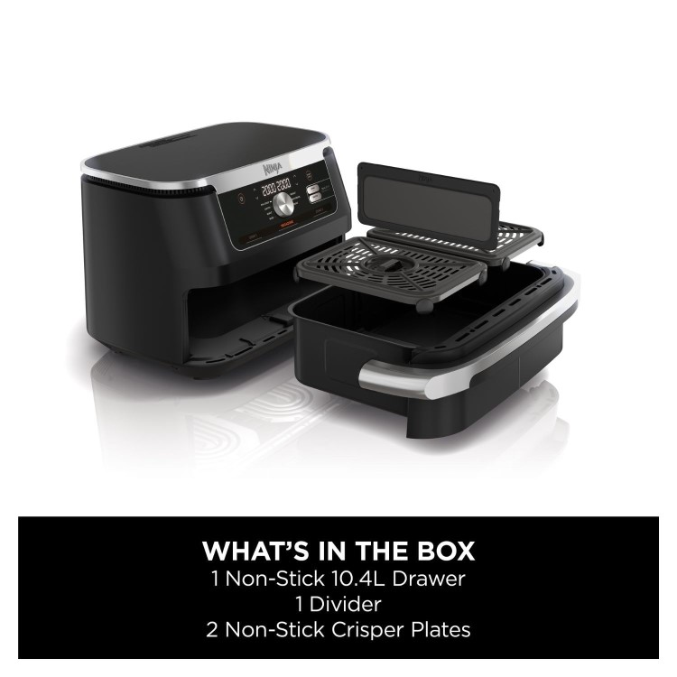 Ninja AF500UK Foodi FlexDrawer 10.4L Dual Air Fryer  2 Flexible Drawers  Healthy Crispy Cooking