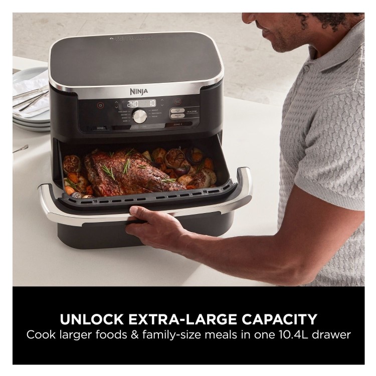 Ninja AF500UK Foodi FlexDrawer 10.4L Dual Air Fryer  2 Flexible Drawers  Healthy Crispy Cooking