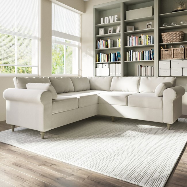 High Back 4 Seater Corner Sofa in Beige Woven Fabric - Aoife