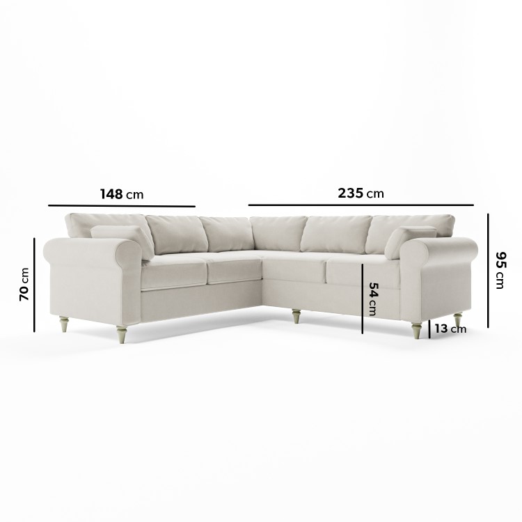 High Back 4 Seater Corner Sofa in Beige Woven Fabric - Aoife