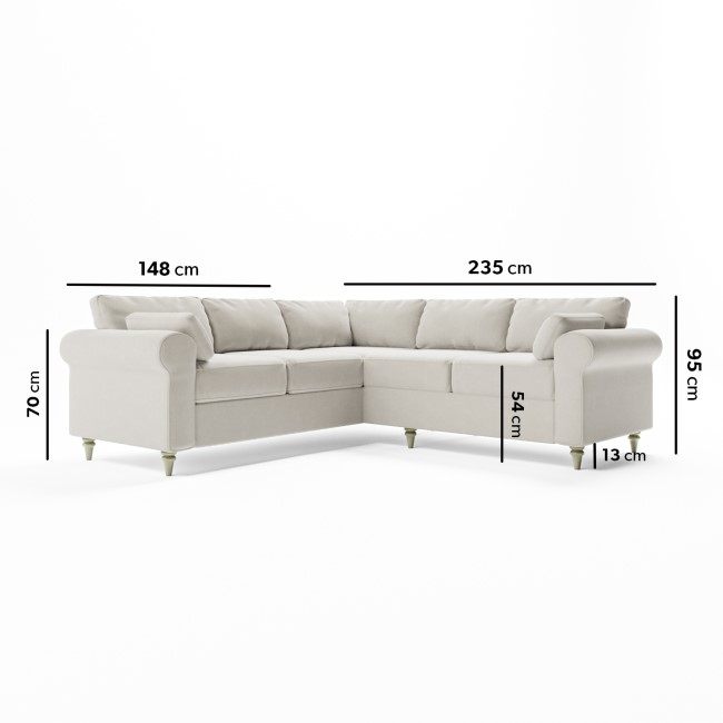 High Back 4 Seater Corner Sofa in Beige Woven Fabric - Aoife