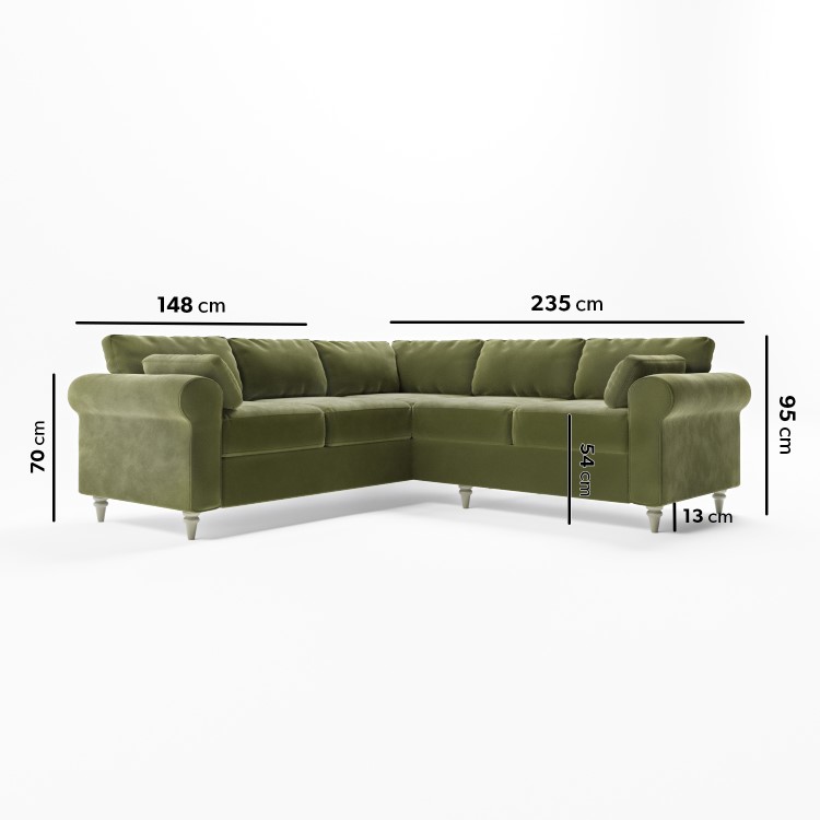 Olive Green Velvet Corner Sofa - Seats 4 - Aoife