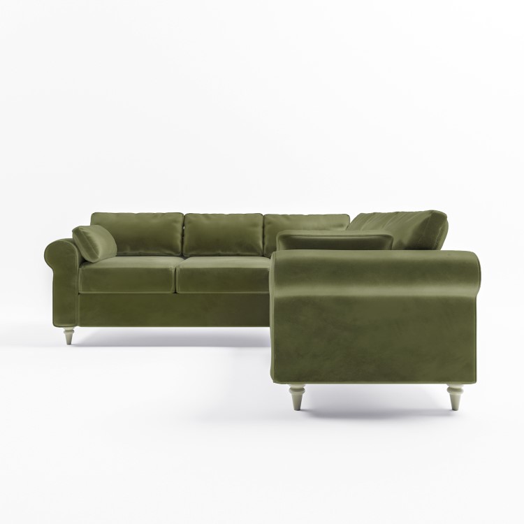 Olive Green Velvet Corner Sofa - Seats 4 - Aoife