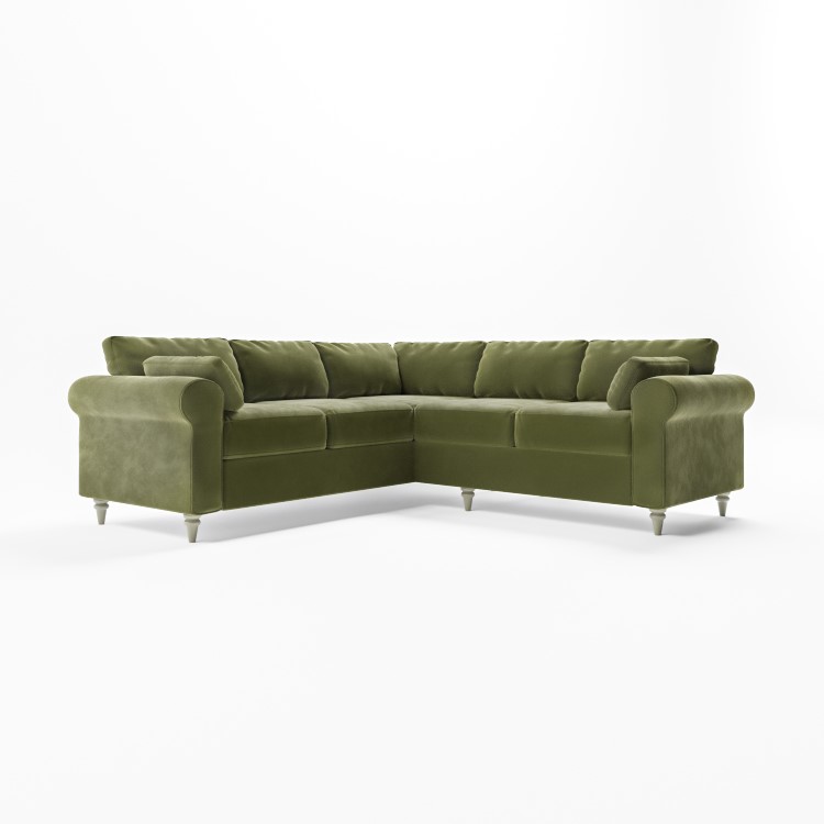 Olive Green Velvet Corner Sofa - Seats 4 - Aoife