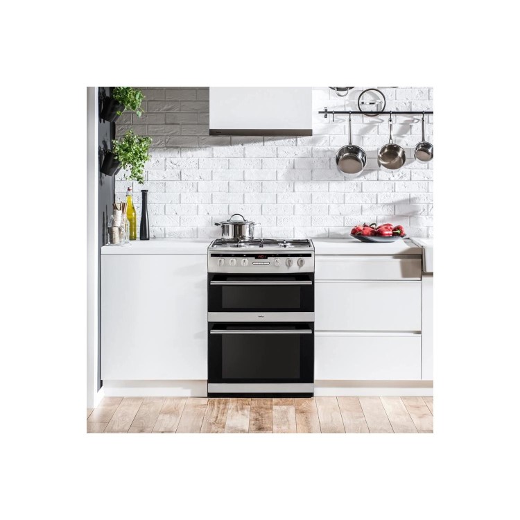 Amica 60cm Double Oven Gas Cooker with Catalytic Liners - Stainless Steel