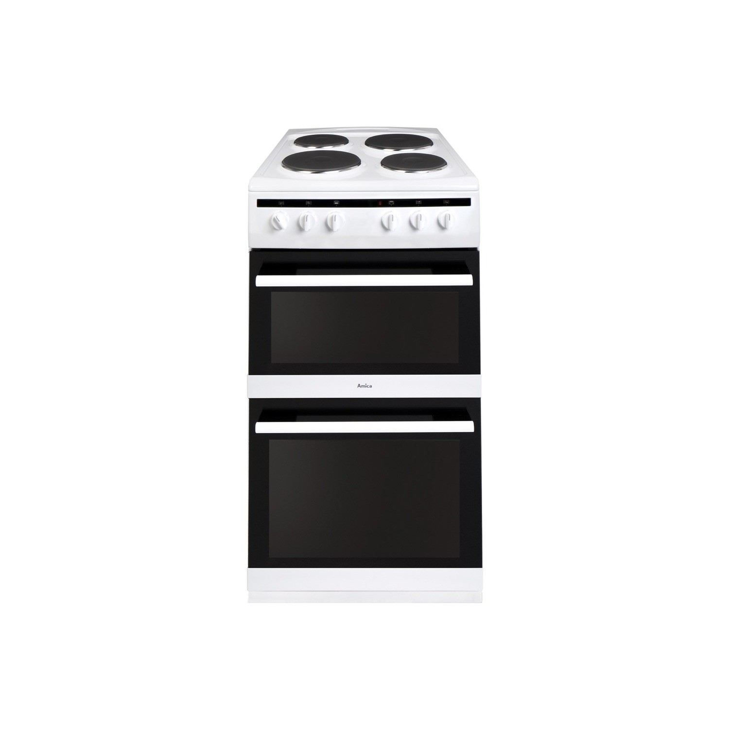 Amica 50cm Double Oven Electric Cooker with Solid Plate Hob – White
