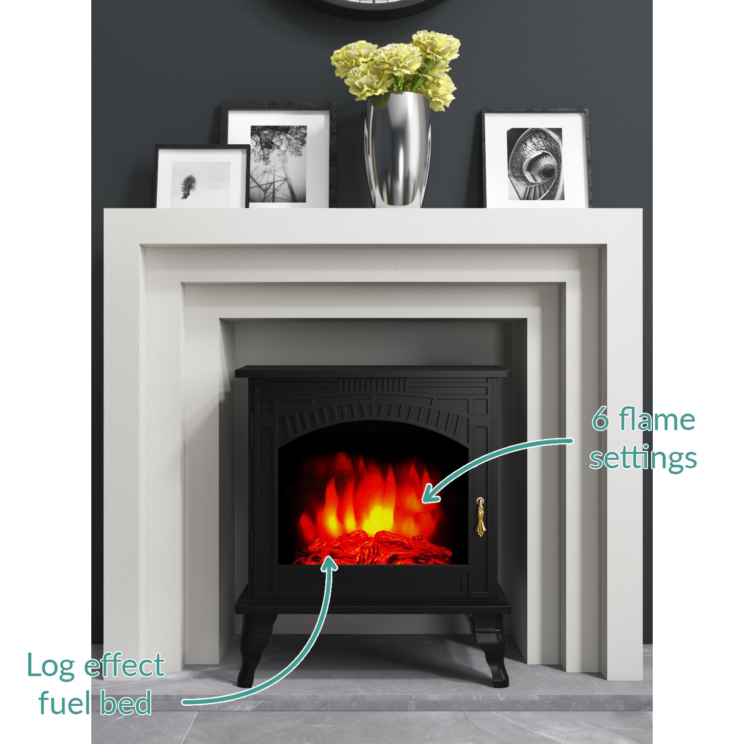 Amberglo Large Black Electric Log Burning Stove Fire With 2 Heat