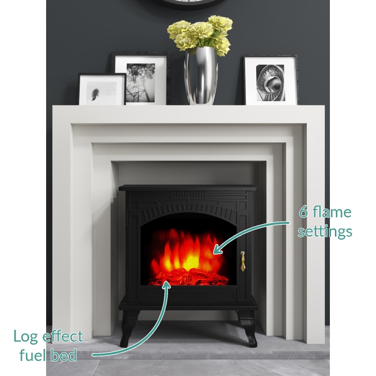 AmberGlo Large Black Electric Log Burning Stove Fire with 2 Heat Settings