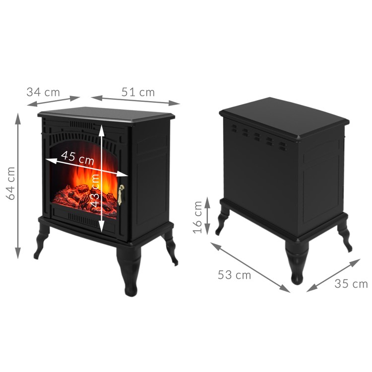 AmberGlo Large Black Electric Log Burning Stove Fire with 2 Heat Settings