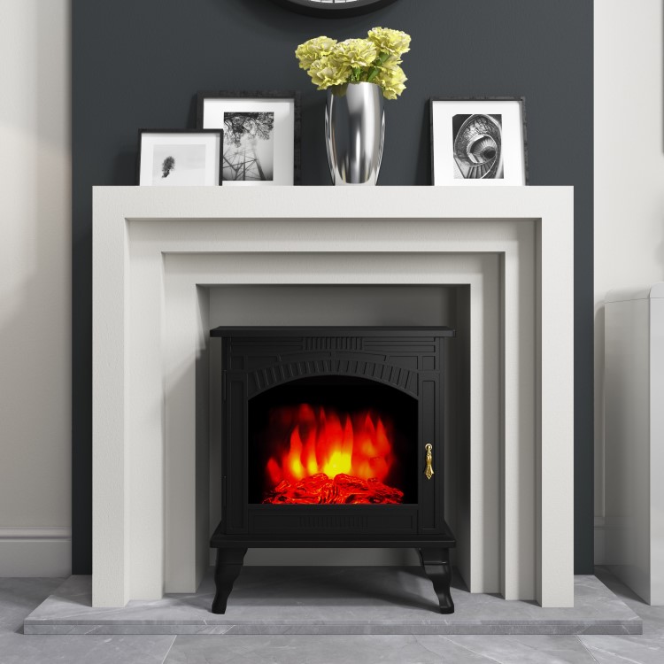 AmberGlo Large Black Electric Log Burning Stove Fire with 2 Heat Settings