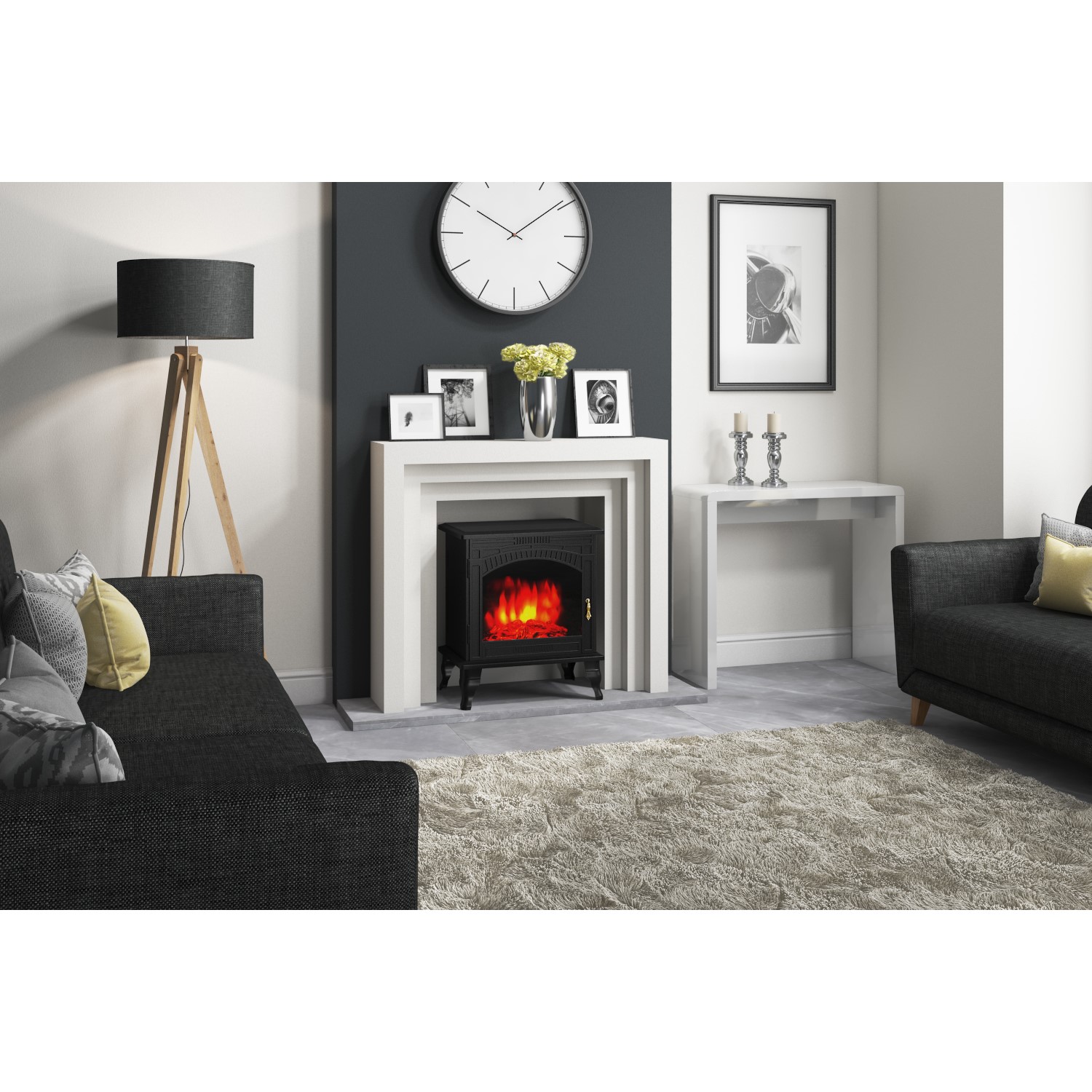 Amberglo Large Black Electric Log Burning Stove Fire With 2 Heat