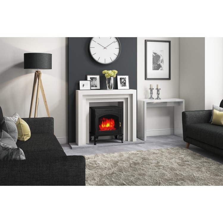 AmberGlo Large Black Electric Log Burning Stove Fire with 2 Heat Settings