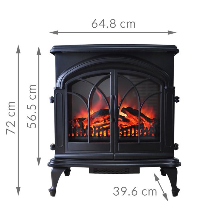 AmberGlo Large Electric Stove Fire in Black with Double Doors & Log Fuel Bed