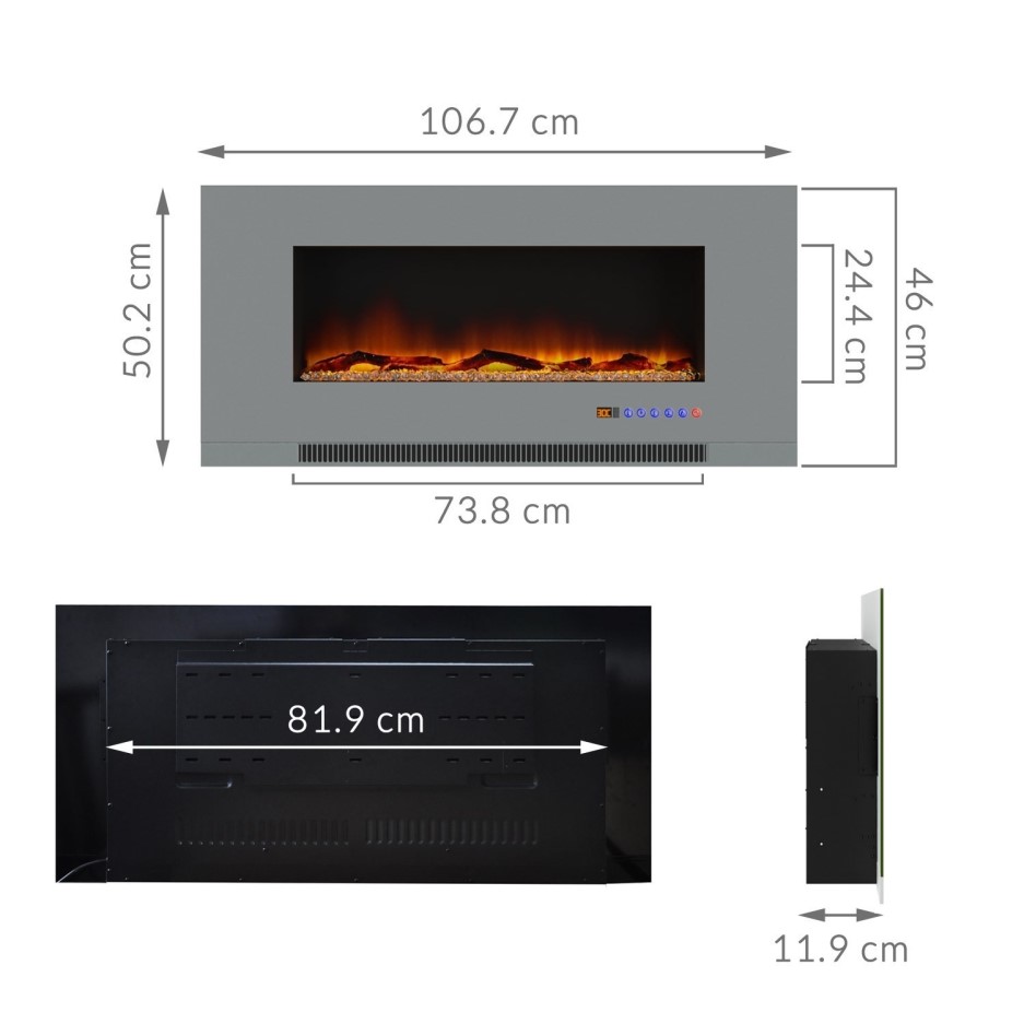 AmberGlo Grey Wall Mounted Electric Fire with Log & Crystal Fuel Beds