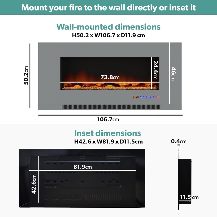 Grey 42inch Inset Electric Media Wall Fireplace - AmberGlo