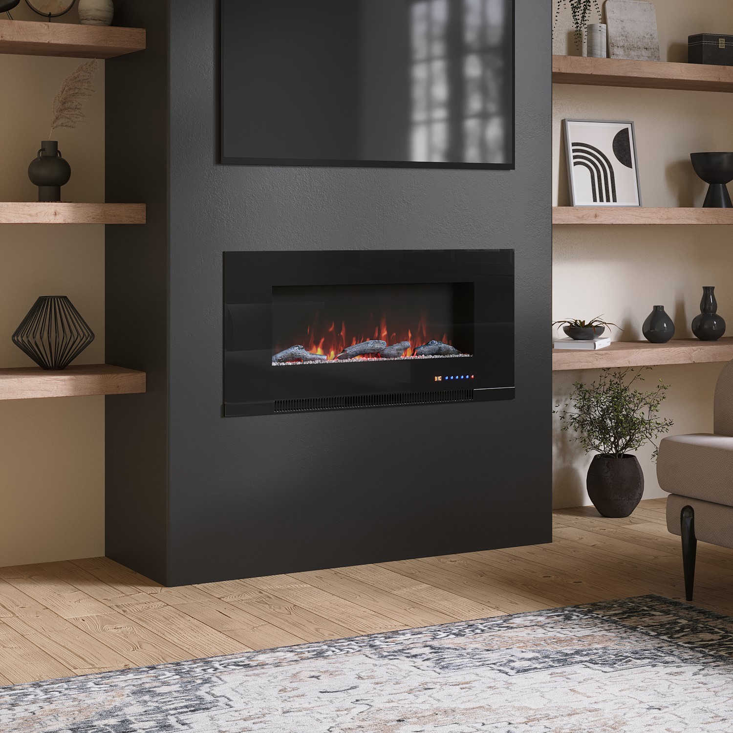 amberglo black wall mounted electric fire with logs crystal fuel beds buyitdirect ie