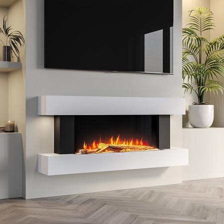 White Wall Mounted Electric Fireplace Suite with LED Lights 52 inch-  Amberglo - BuyItDirect.ie