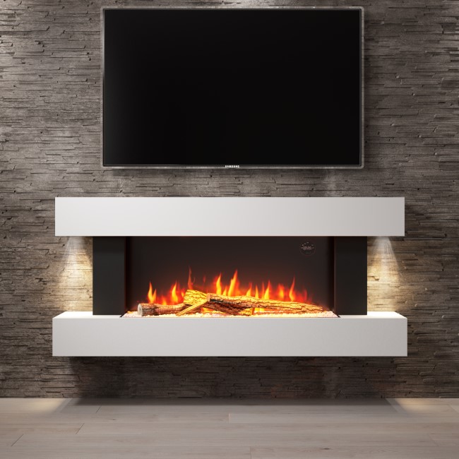 White Wall Mounted Electric Fireplace Suite with LED Lights 52 inch-  Amberglo - BuyItDirect.ie
