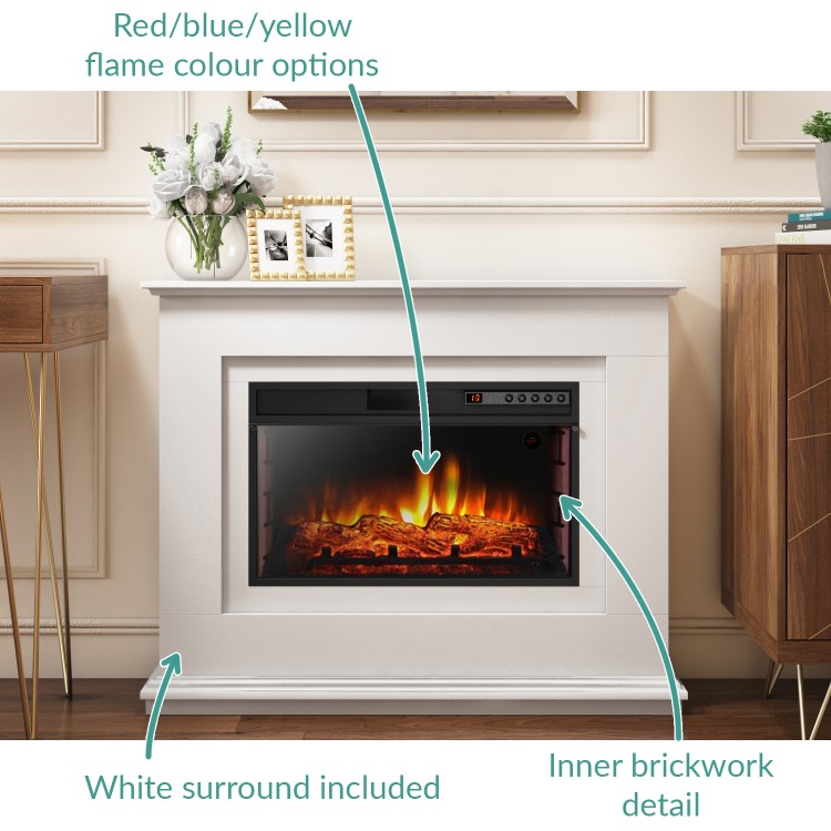 AmberGlo Electric Fireplace Suite with Inset Fire & White Surround - Lassen Range