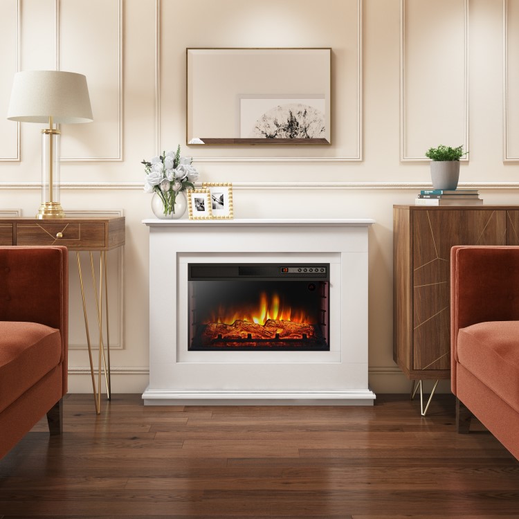 AmberGlo Electric Fireplace Suite with Inset Fire & White Surround - Lassen Range
