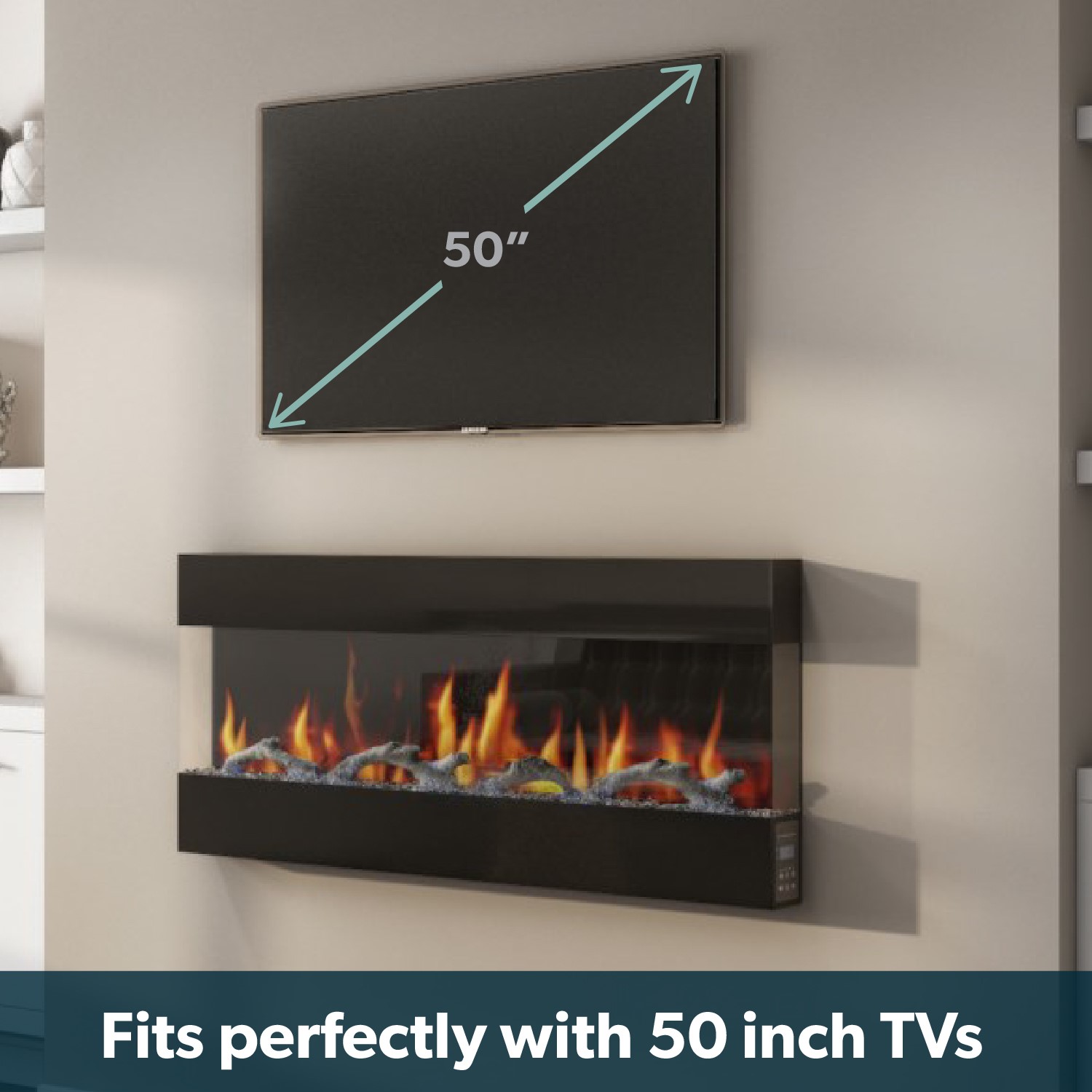 Black Wall Mounted Electric Fireplace 50 Inch - Amberglo - BuyItDirect.ie