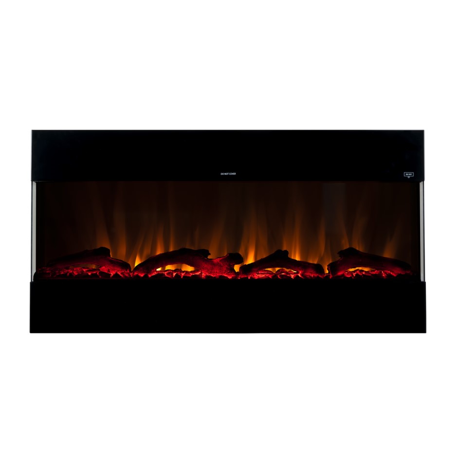 AmberGlo Mirrored Electric Wall Mounted Fire in Black 60 Inch