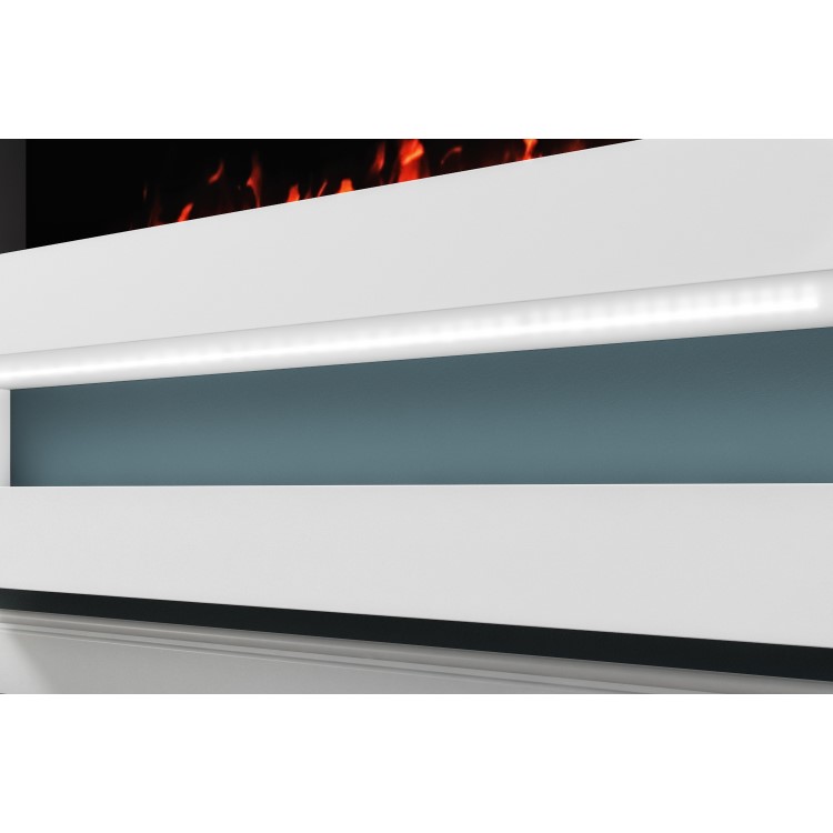 White Wall Mounted Electric Fireplace with LED Lights and  Storage Shelf 47 inch - Amberglo