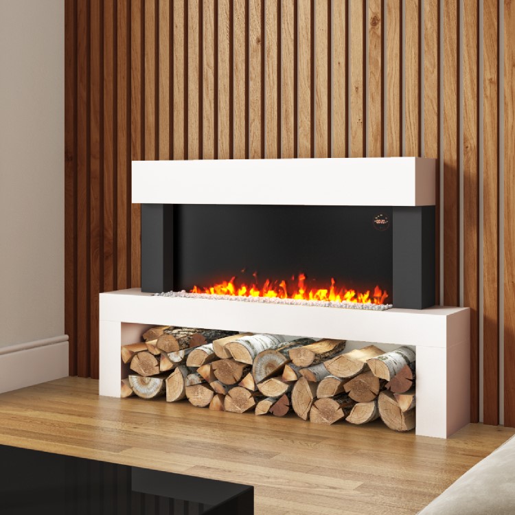 White Freestanding Electric Fireplace Suite with LED Lights - Amberglo