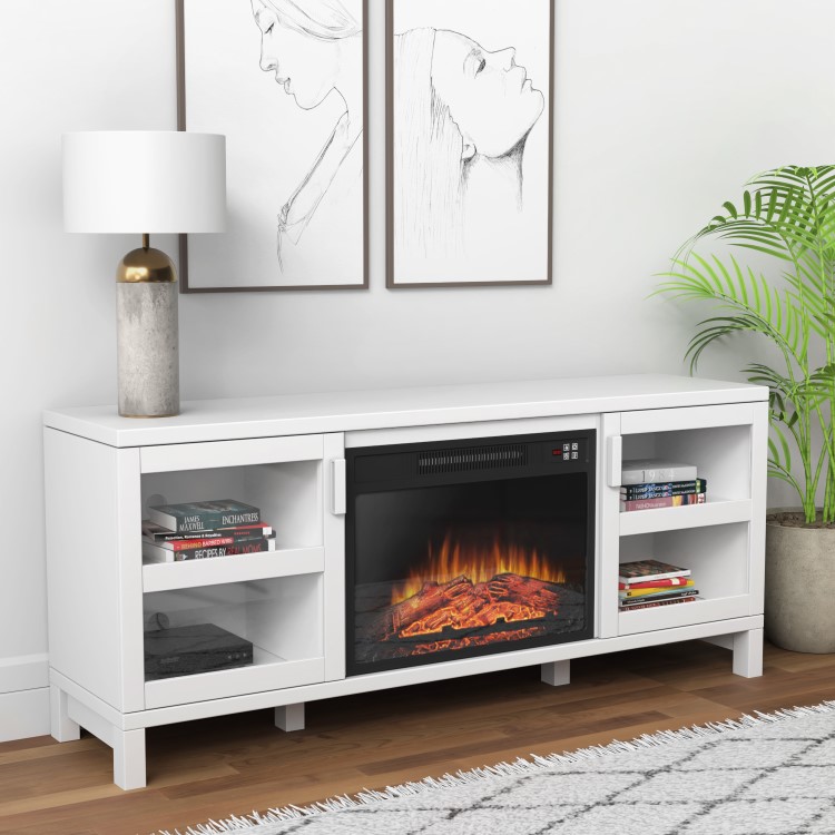 White Electric Fireplace TV Stand with Storage - Amberglo