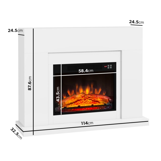 White Freestanding Electric Fireplace Suite with Realistic Log Effect - Amberglo